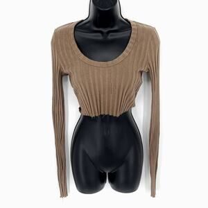 Cotton Citizen NEW Capri Crop Shirt Top Ribbed Distressed SZ M Dark Chai 90s